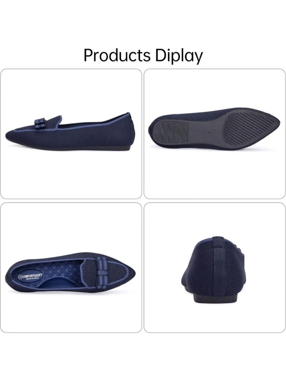 Women's Dark Blue Elegant Pointed Toe Fabric Lace Up Washable Loafer Flat Shoes - Picture 2 of 7